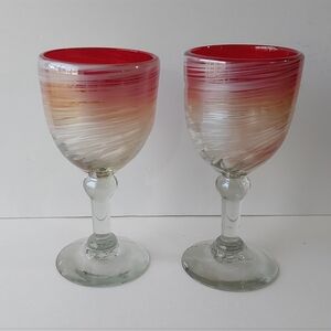 Artisan Red and Cream Swirl Glass Goblets